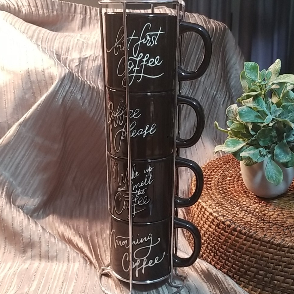 Coffee mugs and tower
